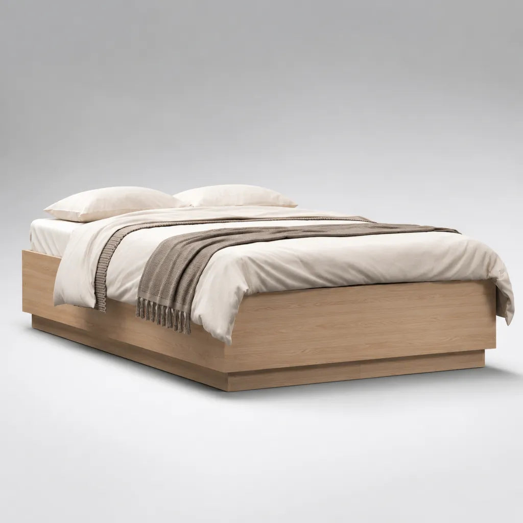 Doppelbett-Bettgestell 160 × 200 cm aus Spanplatte mit Eichenfurnier, Eiche Natur, ohne Kopfteil