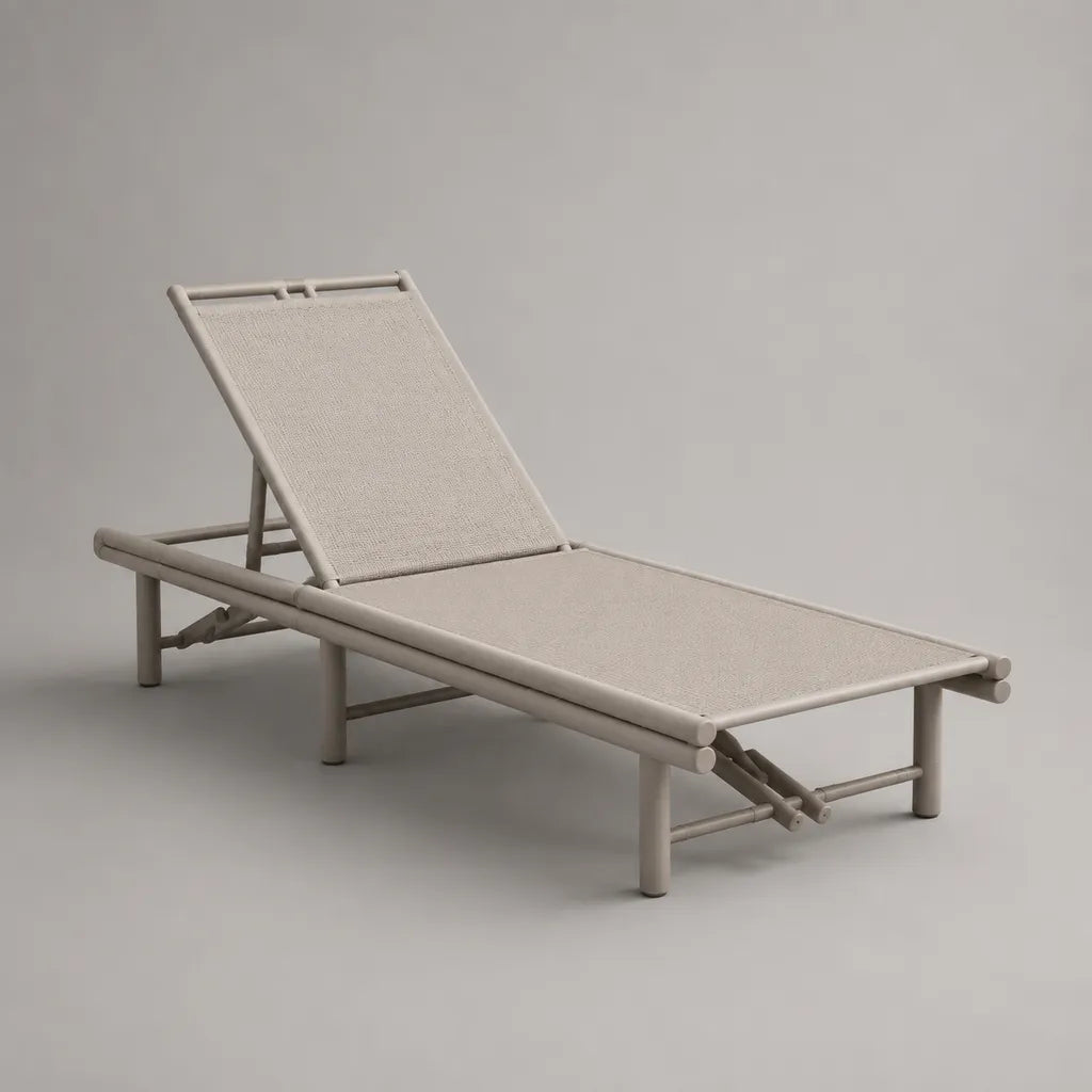 Gartenliege aus Metall und Stoff mit verstellbarer Rückenlehne, Beige, 190 × 65 × 30–88 cm