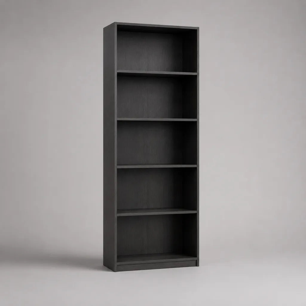 Bücherregal aus melaminharzbeschichteter Spanplatte, Schwarz, 60 × 24 × 180 cm, 5 offene Fächer