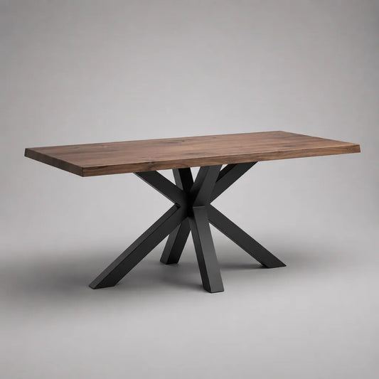 Rechteckiger Esstisch aus massivem Akazienholz und Stahl, Braun/Schwarz, 180 × 90 × 76 cm