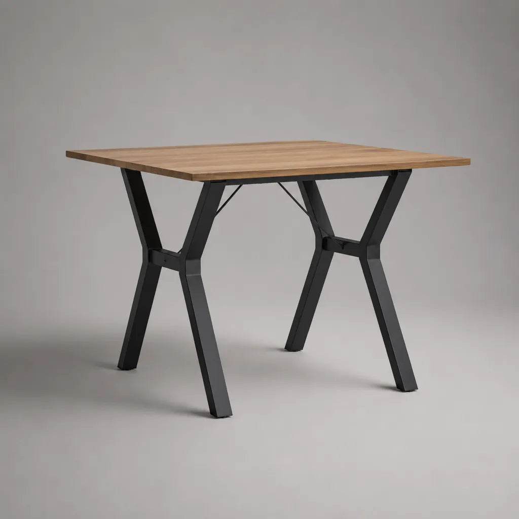 Rechteckiger Esstisch aus MDF mit Eichenfurnier und Stahlgestell, Naturfarben/Schwarz, 120 × 80 × 75 cm