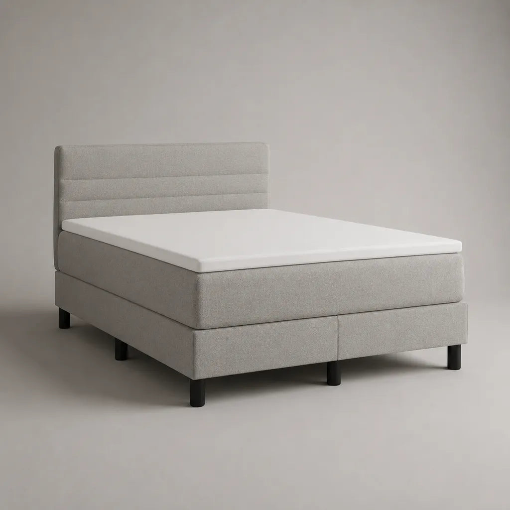 Boxspringbett-Komplettset 180 × 200 cm aus Stoff in Hellgrau mit Taschenfederkernmatratze, Topper und Kopfteil