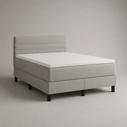 Boxspringbett-Komplettset 180 × 200 cm aus Stoff in Hellgrau mit Taschenfederkernmatratze, Topper und Kopfteil
