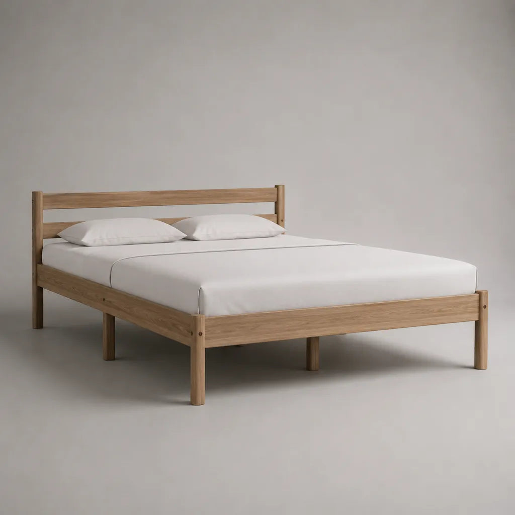 Doppelbett aus massiver Eiche mit Lattenrost, Natur, Liegefläche 160 × 200 cm